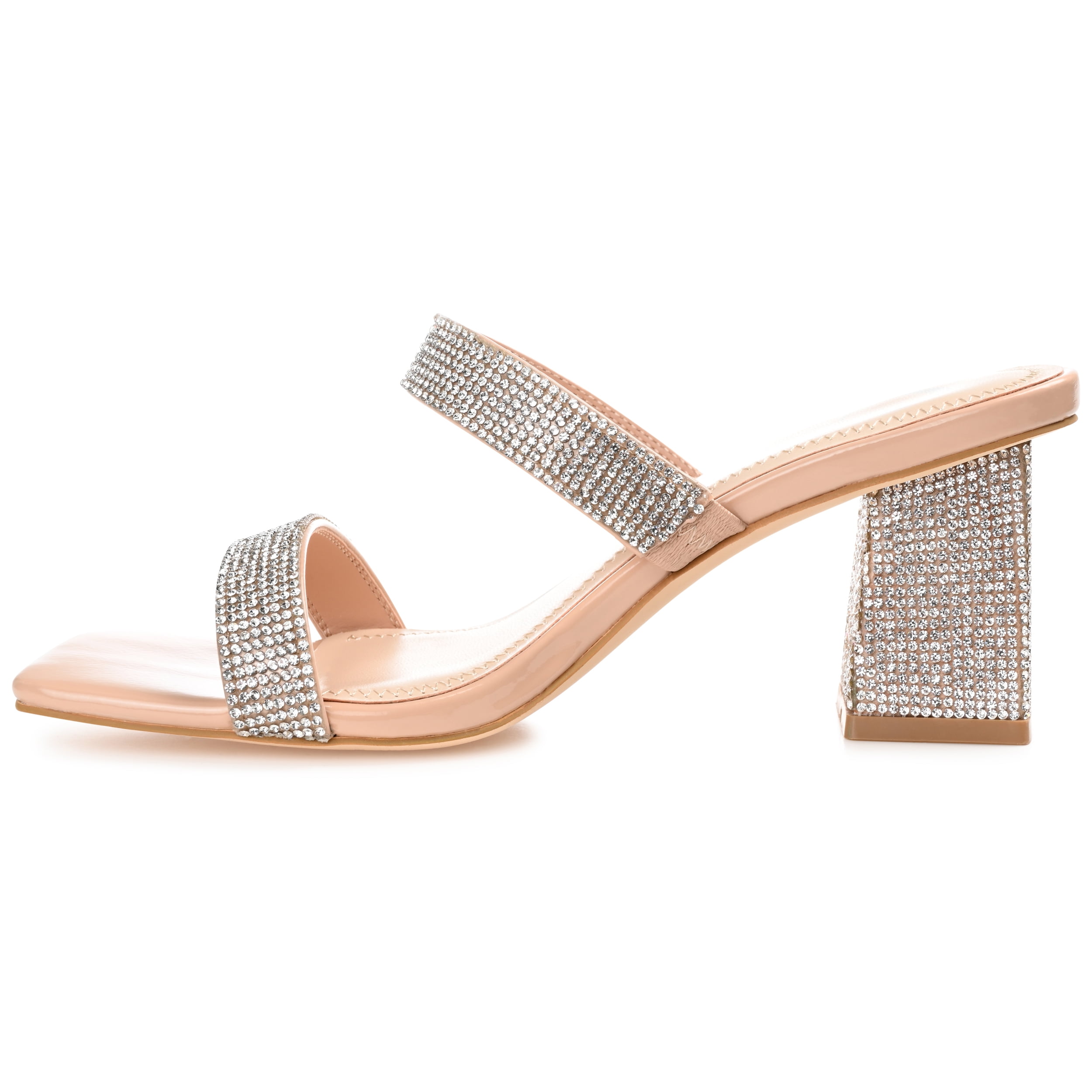 Journee Womens Shandee Rhinestone Detail Block Heel Evening Dress Sandals