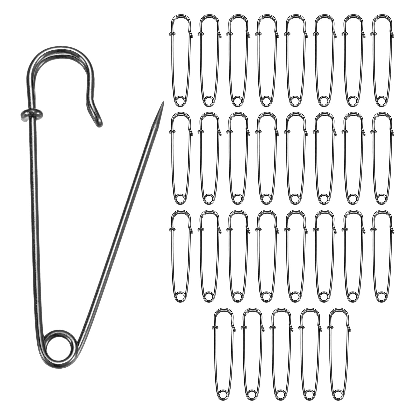 Alfileres de seguridad grandes, alfileres de manta resistentes de 86 mm, alfileres jumbo afilados, broches de aguja para falda escocesa dorados y plateados para coser telas de punto (6 unidades) - México