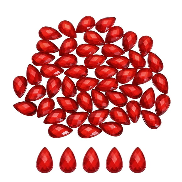 Uxcell 100Pcs Flat Back Acrylic Teardrop Gems 6x10mm Artificial Rhinestones Dull Red
