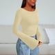 thumbnail image 5 of Pantalones deportivos de pierna ancha,Blusa estampada para mujer, camiseta de manga larga con cuello redondo, poliéster acanalado, top informal verde oliva, sopatenor, 5 of 9