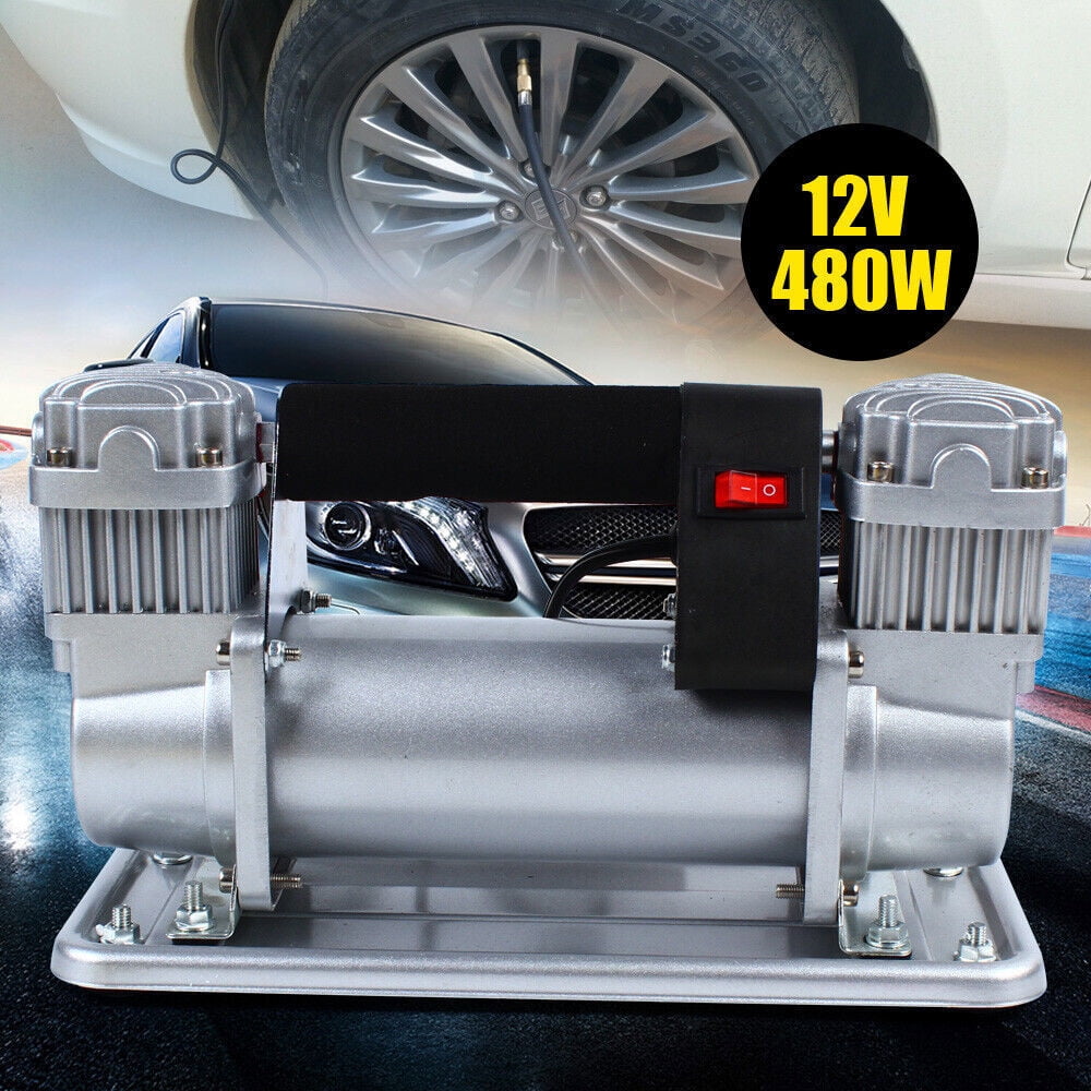 480W Heavy Duty Metal Double Cylinder Pump Portable Air Compressor Auto Tire Inflator 12V Tire Pump