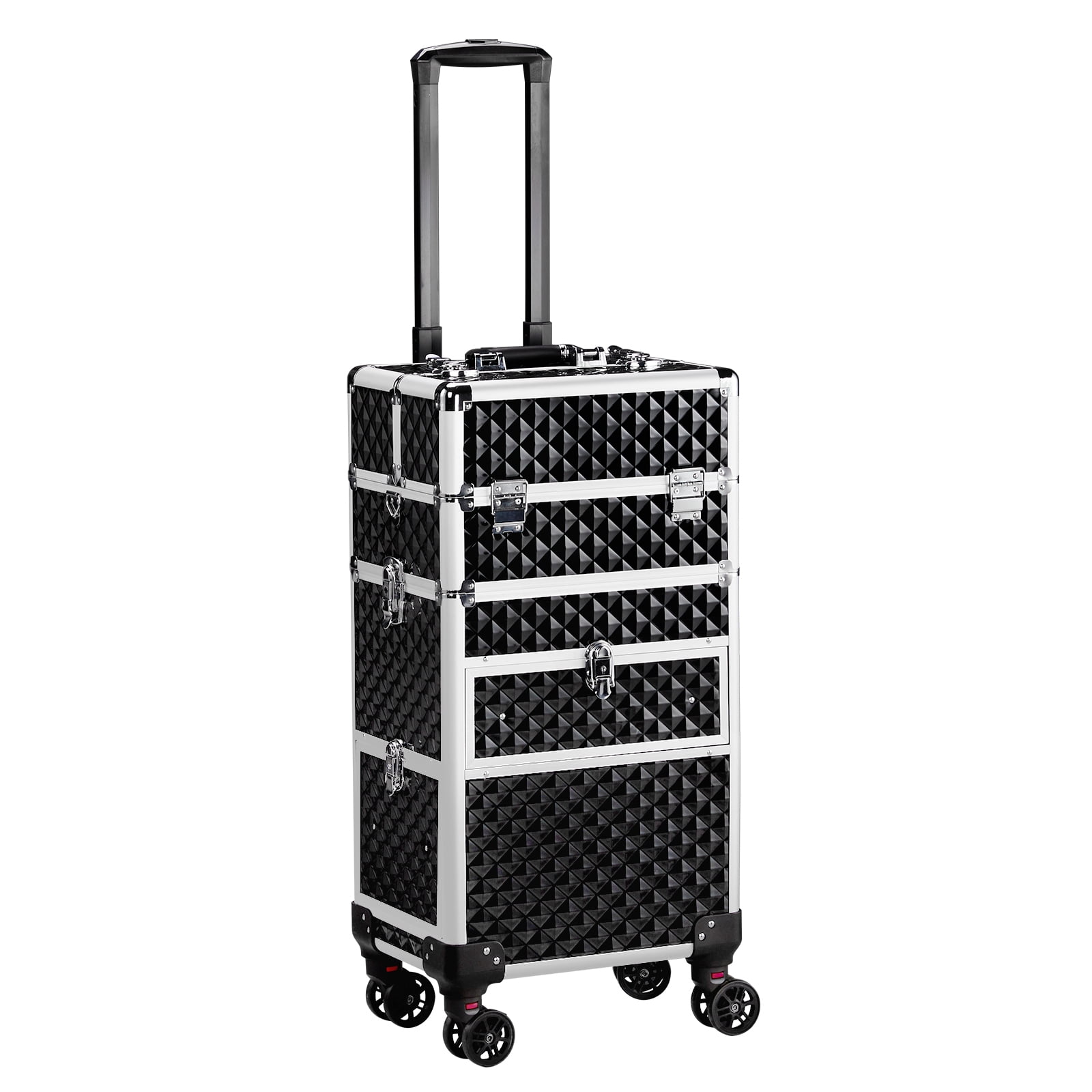 Cosmetic Case 2-in-1 Sliding Suitcase with Rails Detachable Caster Wheel Storage Box, Black 13.39*9.45*28.54in