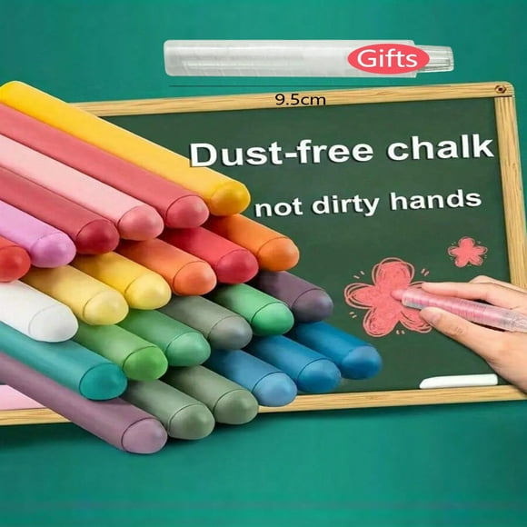 LNGOOR 12pcs Dust-Free Water Soluble Colorful Chalk Easy To Wipe-Off & Won‘t Stain Hands Suitable For Classroom Use By Teachers (1pc Plastic Chalk Holder Included As Gift)
