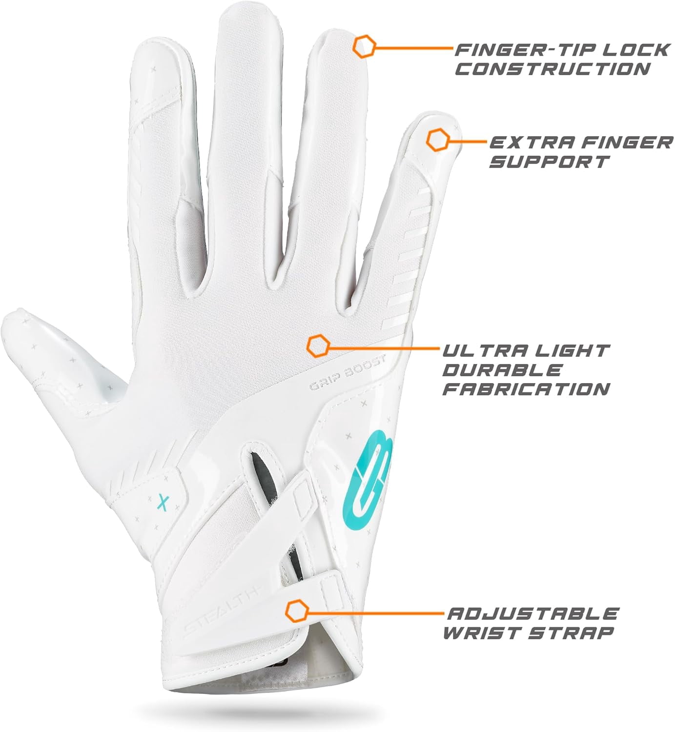 Football Gloves Peace Stealth 6.0 Boost Plus Technology Men's Receiver Gloves - Adult and Youth Sizes