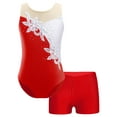 thumbnail image 3 of TiaoBug Kids Girls Athletic Ice Skating Dance Costume Sleeveless Rhinestone Floral Gymnastics Leotards with Shorts Dancewear Red 6, 3 of 7