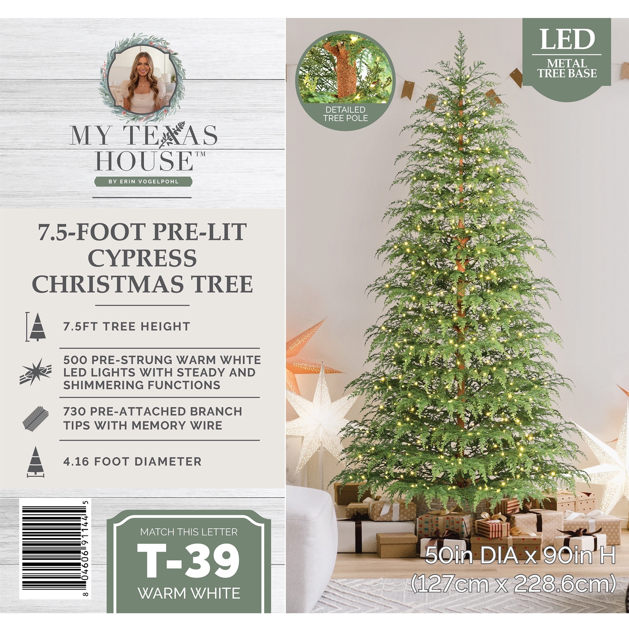 My Texas House 7.5' Pre-Lit Cypress Christmas Tree, 500 LED photo 5