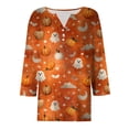 thumbnail image 5 of YDFCWXW Women's 2025 Halloween Shirts Pumpkin Bats Print Henley Button V Neck 3/4 Sleeve Tops Halloween for Women Gold, M, 5 of 5