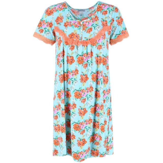 Elegant Emily Chemise de Nuit Bleue à Fleurs (Femmes)