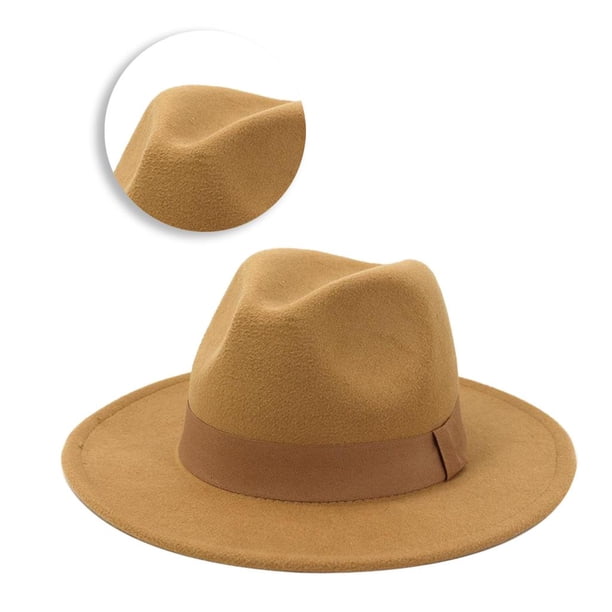 lionlar Elegant Fedora Hat Simple Ribbon Band Belt Wide Brim 