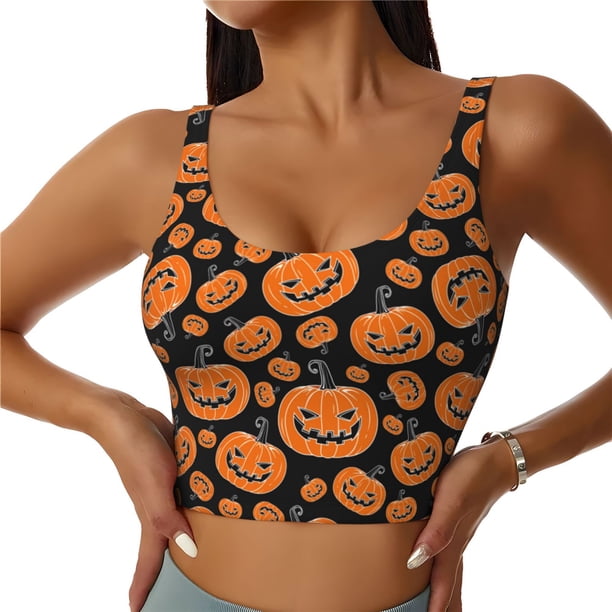 Balery Halloween Pumpkins Sujetadores deportivos con espalda cruzada para mujer, acolchados, sin costuras, de alto impacto, ideales para yoga, gimnasio, entrenamiento y fitness.-