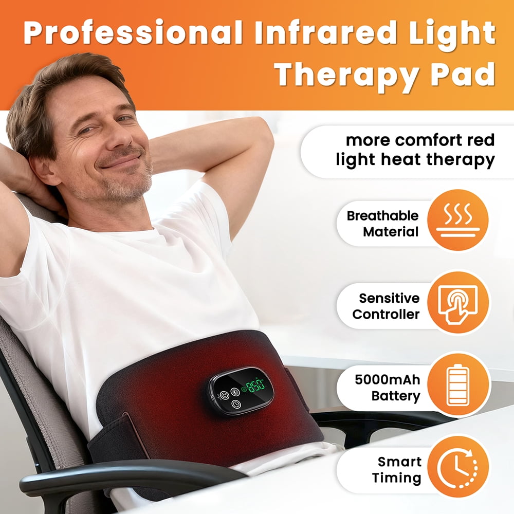 Wearable Heating Pad for Back, 660nm 850nm LED Energy Beads, Cordless Belly Heating Pad, Waist Belt Wrap with Heat 4 Levels, 3 Intensity Modes, 5000mAh Battery for Period Cramps
