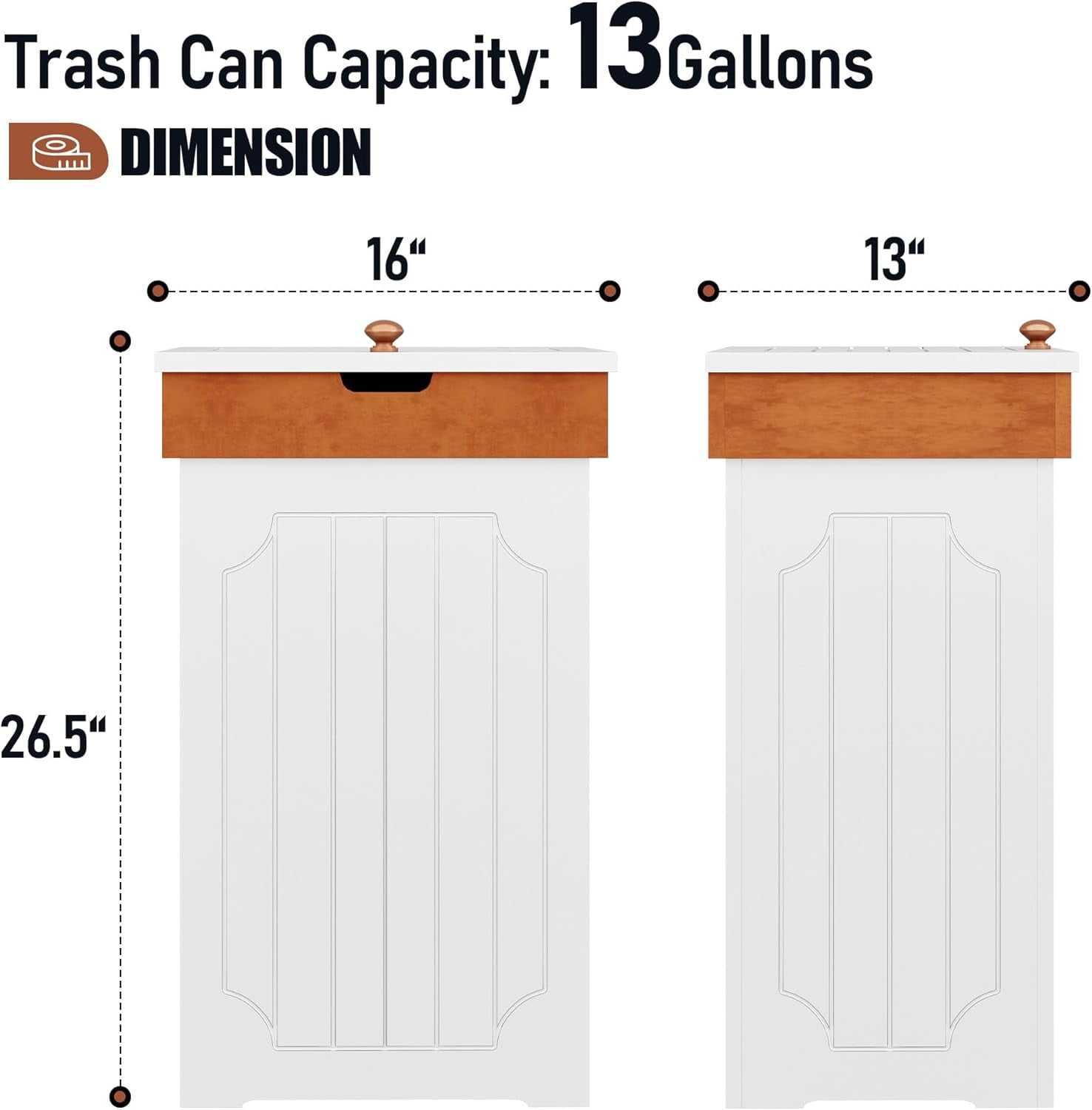 Trash Can Cabinet, 13 Gallon Kitchen Garbage Can, Wooden Recycling Trash Bin, Dog Proof Trash Can, Trash Cabinet with Lid for Home Kitchen Bathroom, White