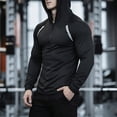 thumbnail image 5 of Men's Half Zip Slim Hooded Top, Contrast Decorative Strips, Raglan Sleeve Cutting, Fit Long Sleeve Sports Shirt for Fitness and Outdoor Activities Black XXL, 5 of 5