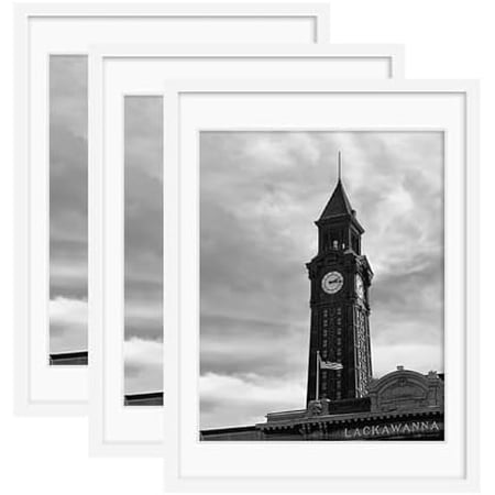 18x24 Picture Frame Set of 3, Display Pictures 16x20 with Mat or 18 x 24 Poster Frame Without Mat, Wall Gallery Photo Frames, White