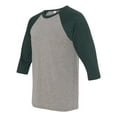thumbnail image 2 of Unisex Three-Quarter Sleeve Baseball Tee Color Grey/ Emerald Triblend 2X-Large Size, 2 of 4