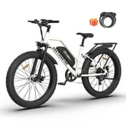 Aostirmotor Electric Mountain Bike, 749W Motor 48V 13AH Removable Lithium Battery Ebike with Rack, 26" 4.0 inch Fat tire Bike, Electric Bicycle for Adults UL2849 (White