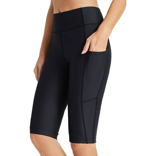 BALEAF Women's Knee Length Long Swim Shorts Upf50+ High Waisted Swim Capris  Pants with Pockets 