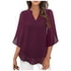thumbnail image 5 of Blusa de gasa elegante y casual con volantes, mangas 3/4 y cuello en V para mujer - Doble capa y bajo fluido - Para la oficina o fiestas - Tallas S-XXL, 5 of 5