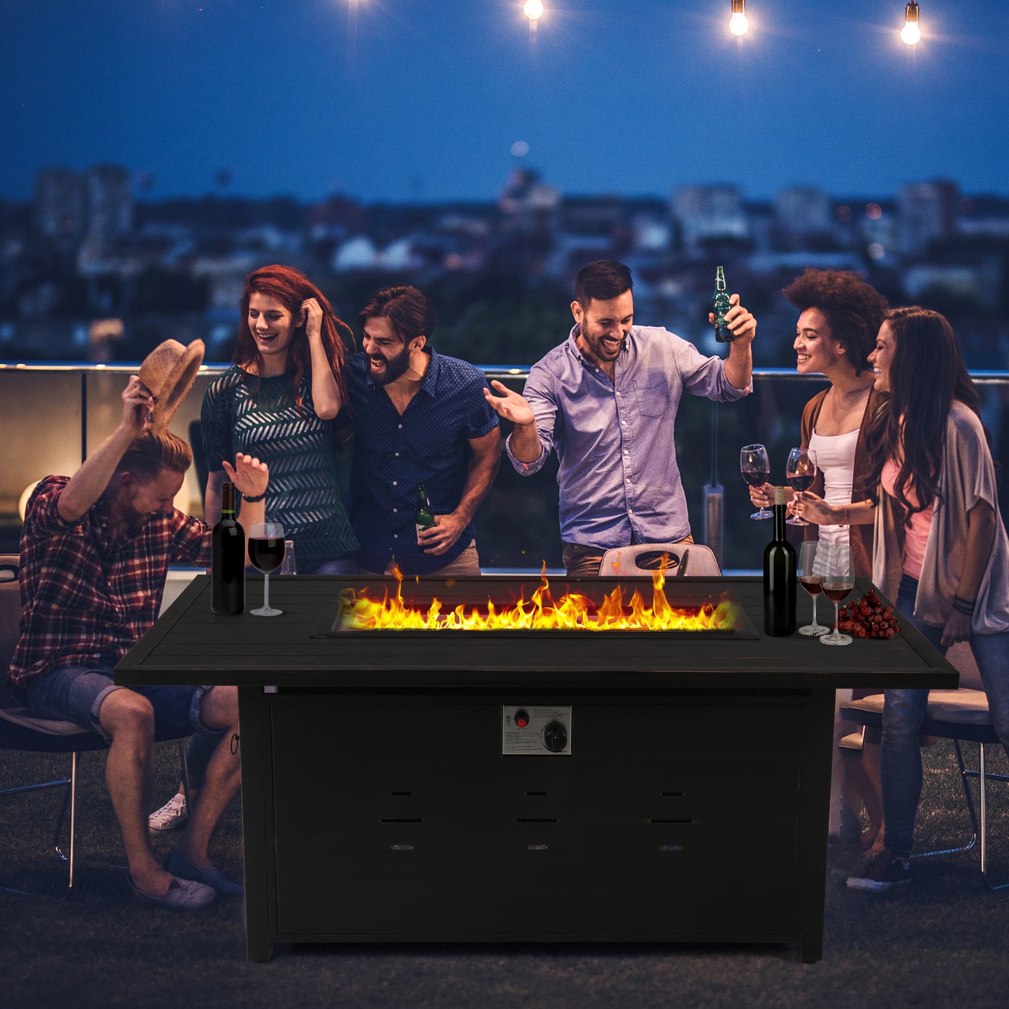 Ulax Furniture 55.25'' Rectangular Propane Gas Fire Pit Table 50,000 Btu Heater Outdoor