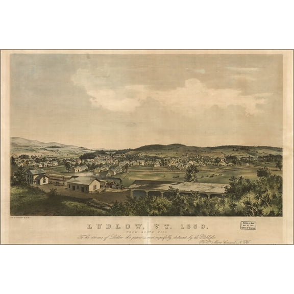 24"x36" Gallery Poster, map of Ludlow vermont 1859
