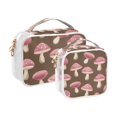 thumbnail image 2 of Mushrooms Brown Clear Cosmetic Bags with Handles PVC Toiletry Bags Zipper Waterproof Portable for Traveling 2 Pcs, 2 of 7