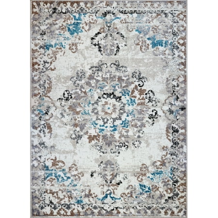 Ladole Rugs Everest Collection Grayton Abstract Contemporary Style Smooth Area Rug Carpet for Dining Room, Bedroom, Living Room in Blue-Grey, 4x6 (3'11