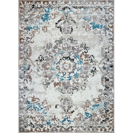 Carpets & Rugs Ladole Rugs Everest Collection Grayton Abstract Contemporary Style Smooth Area Rug Carpet for Dining Room, Bedroom, Living Room in Blue-Grey, 4x6 (3'11