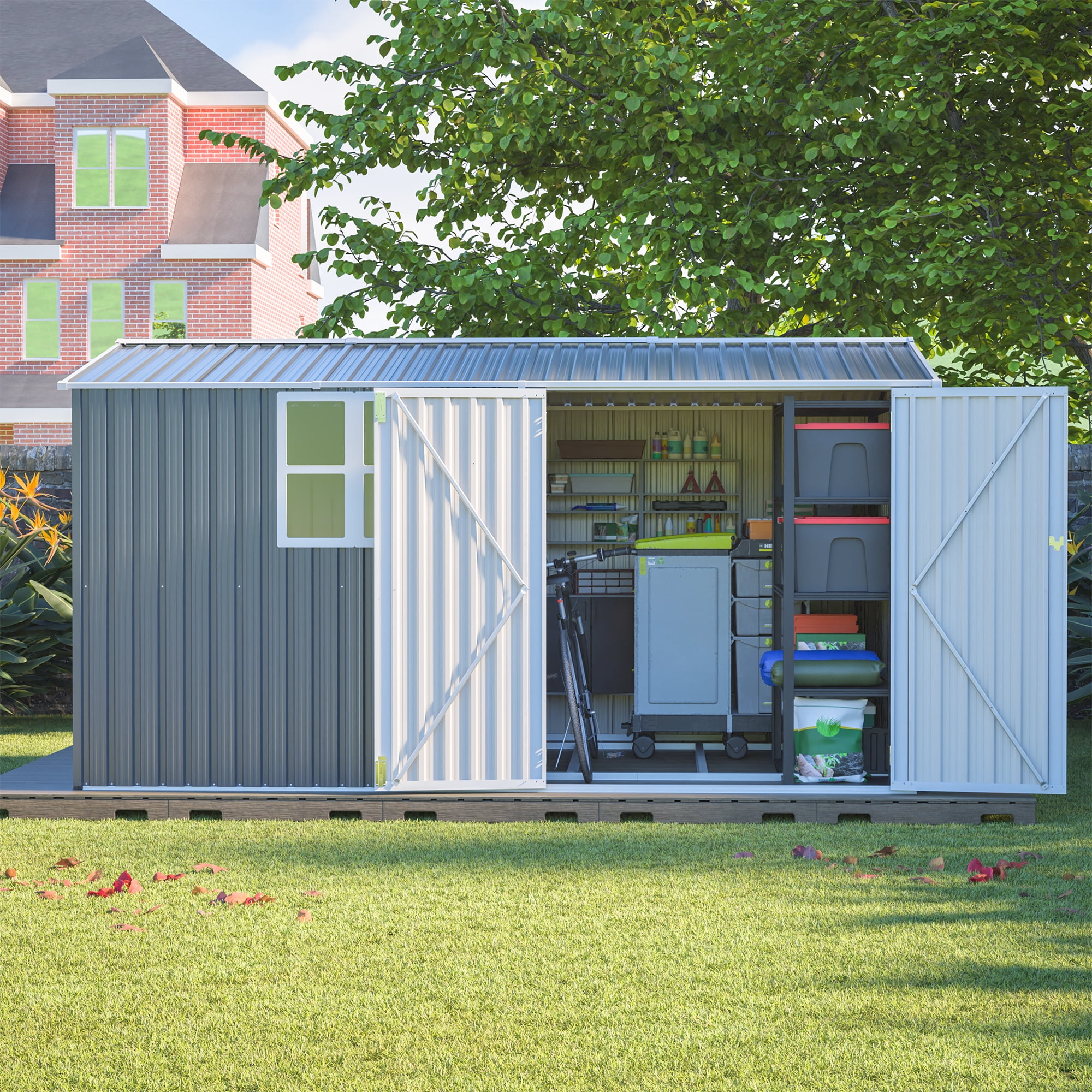 MAYEERTY 6x4FT Compact Outdoor Metal Storage Shed, Galvanized Steel Tool Shed with Lockable Door & Ventilation, All-Weather Organizer for Backyard, Garden & Patio