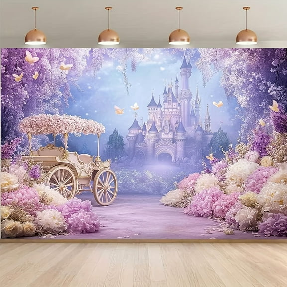 Enchanted Fairytale Castle Backdrop Dreamy Purple Pink Floral Birthday Photography Background Wonderland Butterfly Carriage Newborn Shower Birthday Party Decorations Banner Photo Booth Props
