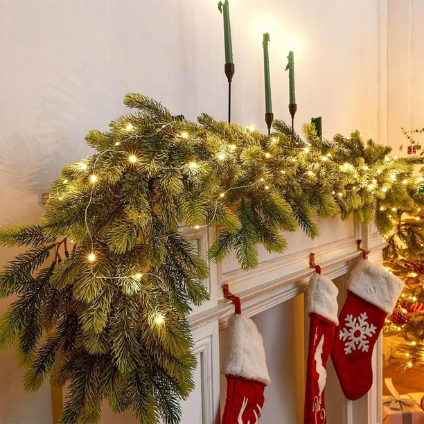 Adornos navideños, ratán verde artificial de 2 metros, enredaderas de plástico encriptadas, diseño de agujas de pino festivas de ratán y agujas de pino.