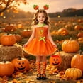 thumbnail image 2 of Otqutp 4 Piece Girls Pumpkin Set Suspender Tulle Dress with Headband Striped Socks Candy Bag Toddler Cute Halloween Clothes, 2 of 7