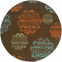 HomeRoots 8' x 8' Brown Round Floral Stain Resistant Indoor Outdoor Area Rug