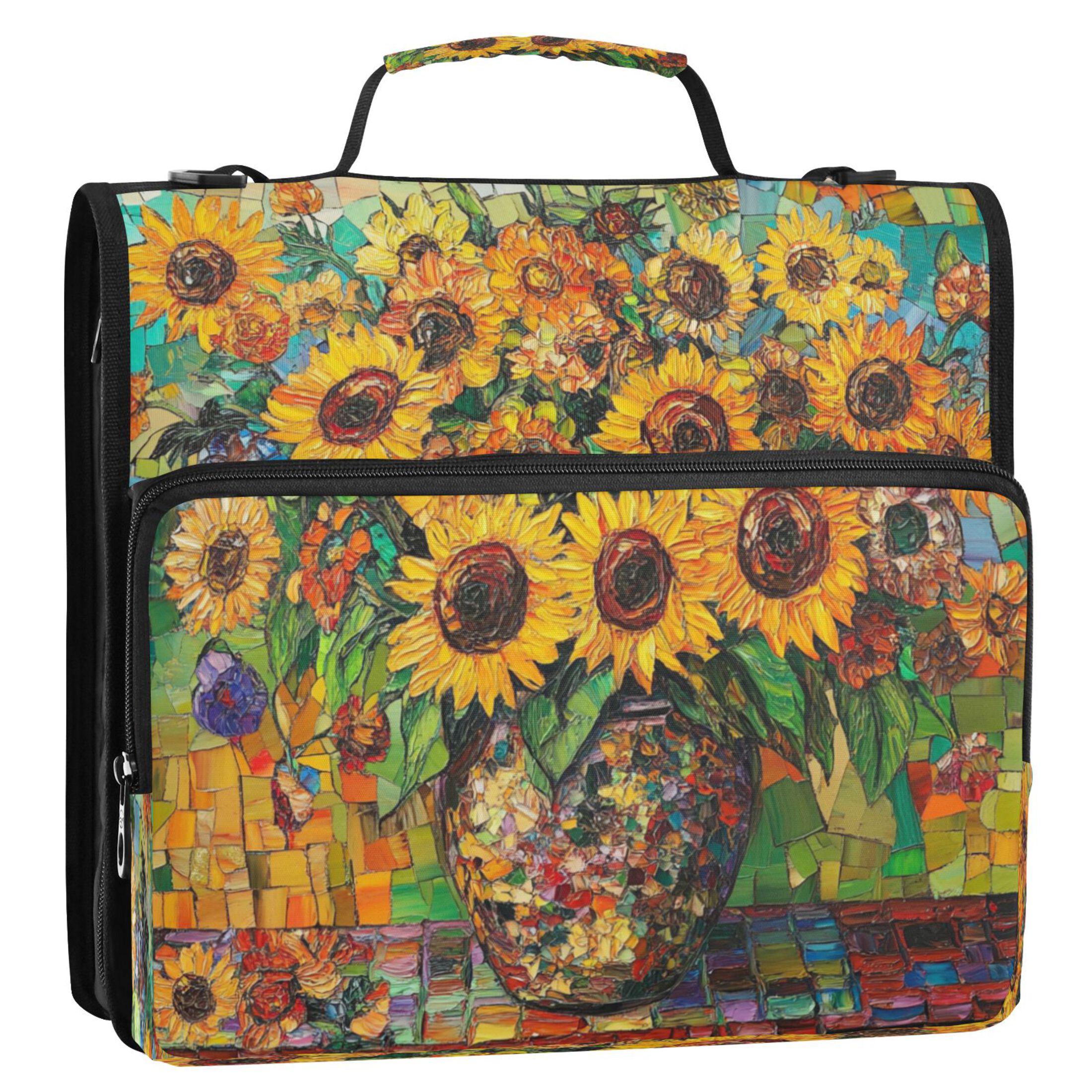 YAZAOO Zipper Binder trapper keeper Documents Organized Design Sunflower Symphony Printed