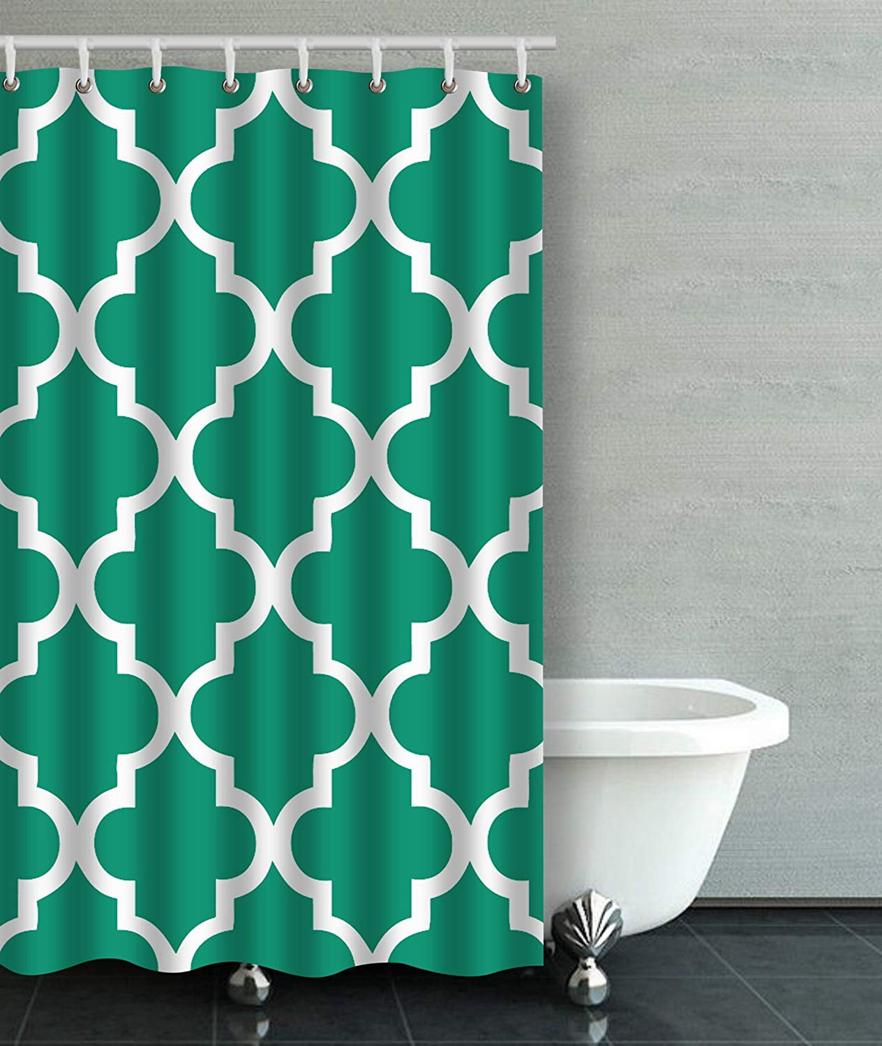 BPBOP Emerald Green Moroccan Quatrefoil Pattern Bathroom Shower Curtain