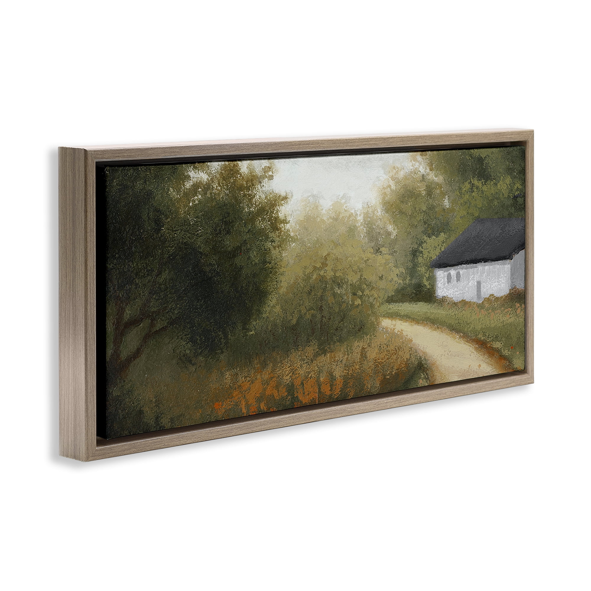 Stupell Industries Charming Country Road Landscape & Nature Painting Brown Floater Framed Canvas Art Print Wall Art, 25 x 11