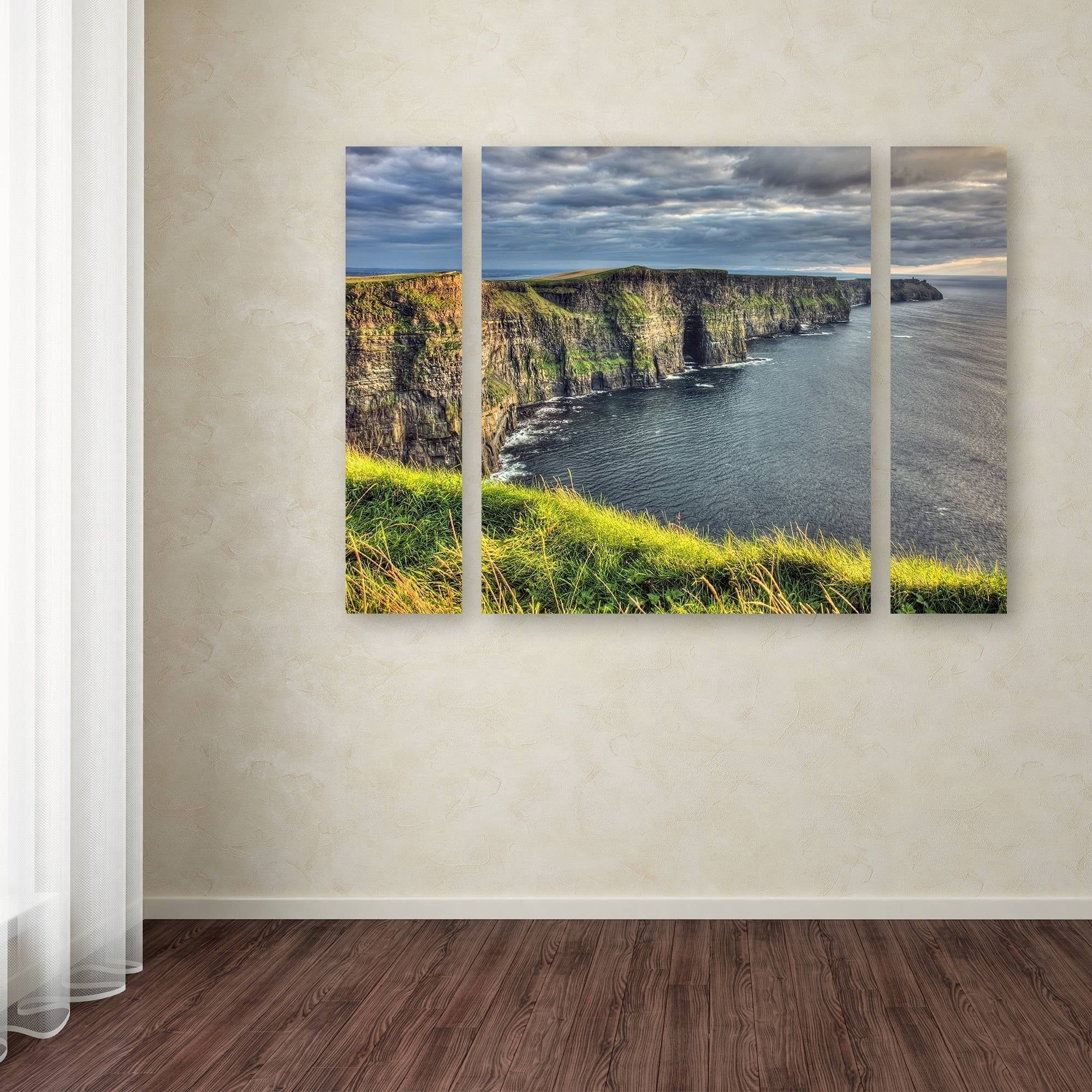 Trademark Fine Art "Cliffs of Moher Ireland" Canvas Art by Pierre Leclerc Three Panel Set