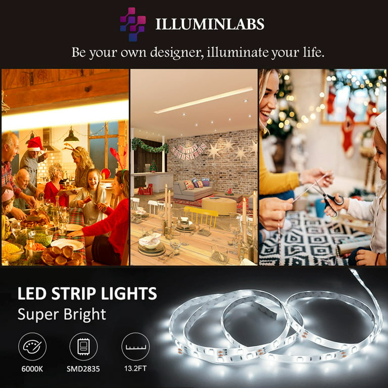 illuminlabs Under Cabinet Lights, LED Strip Lights with Remote Control,  Dimmable for Closet, Shelf, TV Back, Under Counter Lights For Kitchen,  13.2ft, Warm White 
