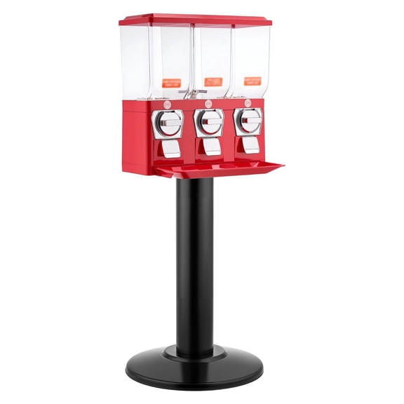 Triple Compartment Vintage Candy Gumball Vending Machine with Stand Detachable Cash Box for Shops Arcades