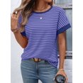 thumbnail image 6 of Women'S Short Sleeve Knit Tops Trendy Crewneck Striped T Shirts Casual Summer Blouses Outfits M, 6 of 10