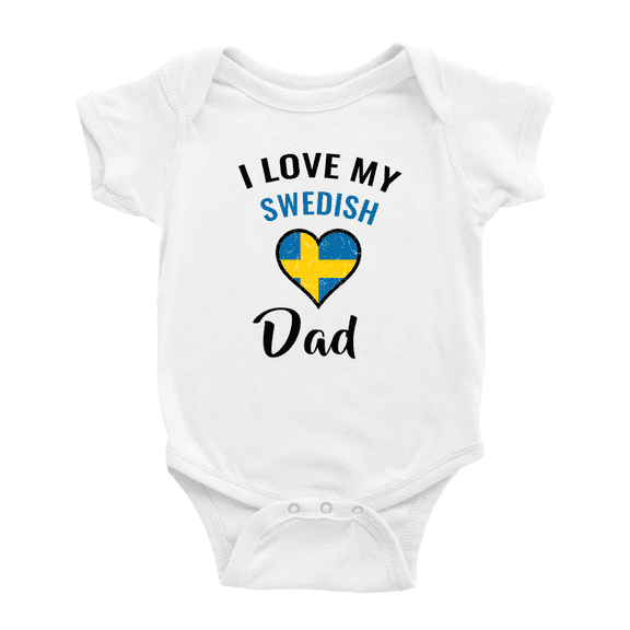 I Love My Swedish Dad Heart Flag Baby Bodysuit Baby Clothes (White, 0-3 Months)