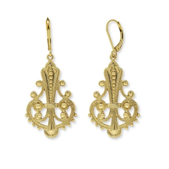 1928 Jewelry Gold Royal Filigree Ornamental Euro Drop Earrings