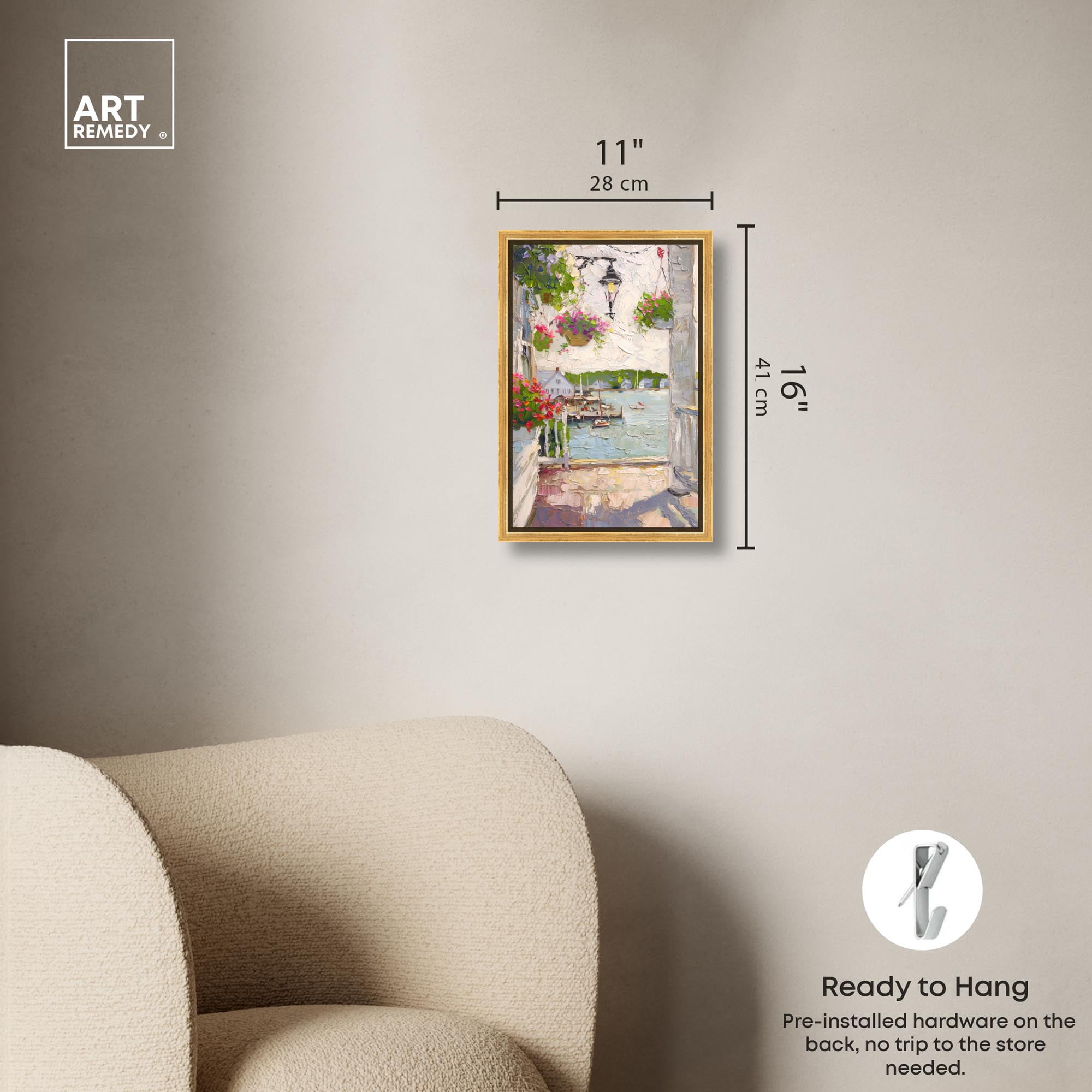 Harbor Hideaway II Canvas Pastel Oil Paintings by Art Remedy, Gold Frame, 10 x 15