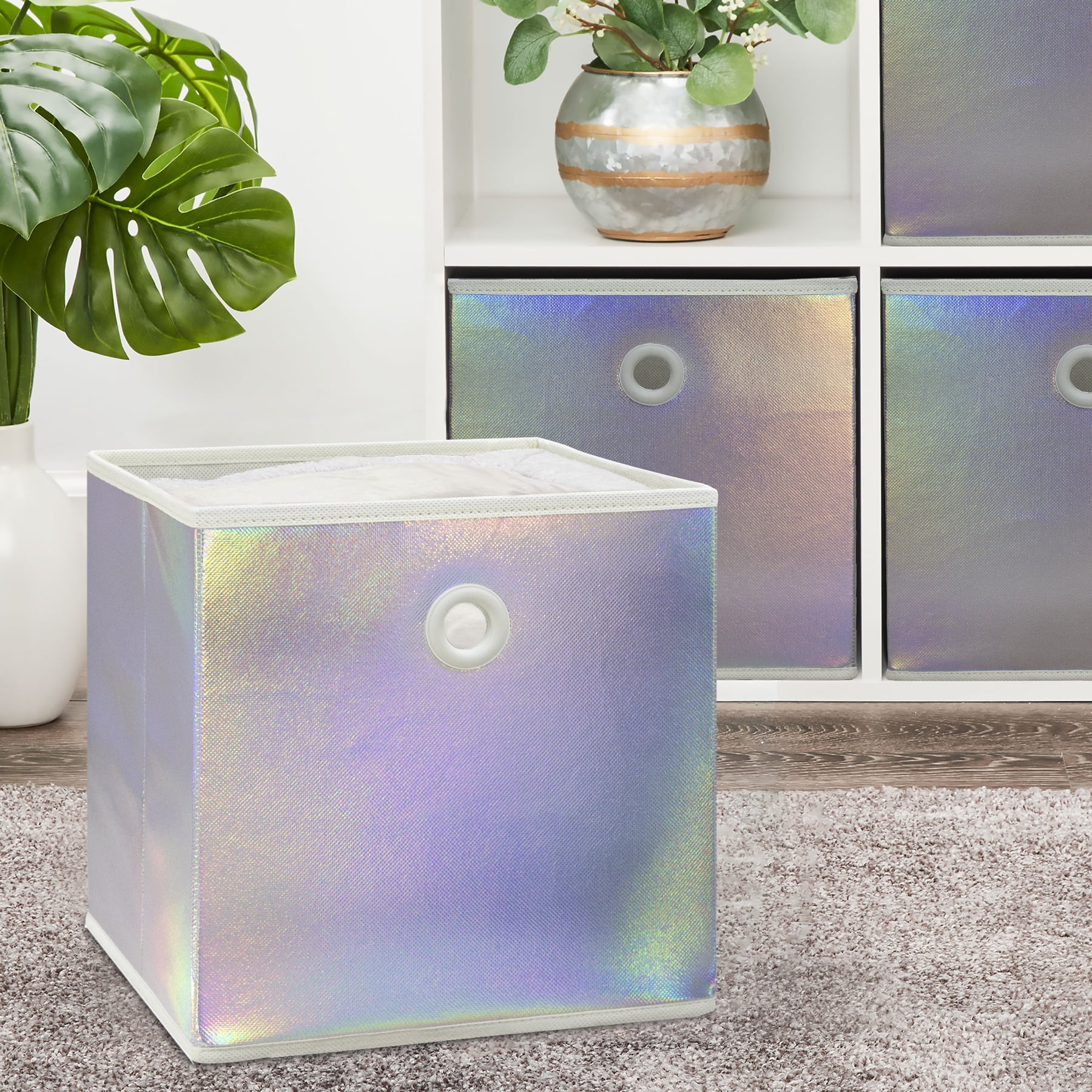 (2 pack) Your Zone Kids Collapsible Fabric Storage Bin, Iridescent, 10.5 in x 10.5 in x 10.75 in