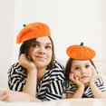 thumbnail image 2 of Zhourta Orange Beret Hat Thanksgiving Halloween Pumpkin Hat Winter Mother and Baby Beanie Hat for Outdoor Daily Wear Parent-child Hat Knitted Cap, 2 of 8