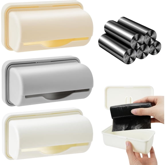 3 Pcs Fine Liner Trash Bag Holder Dispenser, Wall Mounted Plastic Bag Organizer with Trash Bags 100 Counts, Garbage Bag Holder Under Sink for Bottom of Can for Kitchen Cabinet