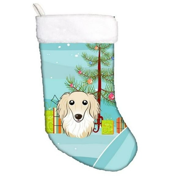 Christmas Tree & Longhair Creme Dachshund Christmas Stocking