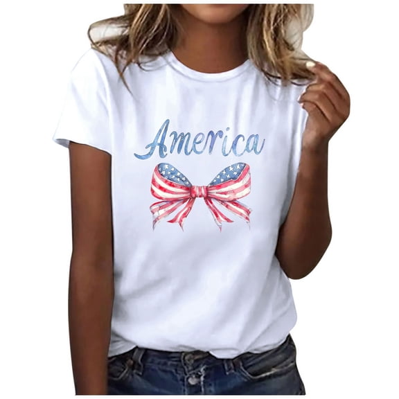 USA Flag Tee Shirt for Women 4th of July Memorial Day Gift T Shirt Casual Short Sleeve American Proud T-Shirt Tops White,S