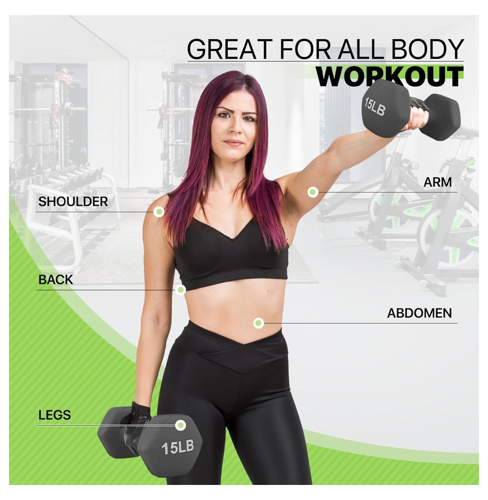Dumbbells Hand Weights Set, Neoprene Coated Hexagon Workout Dumbbell for Women and Men, 1, 2, 3, 5, 8, 10, 12, 15lbs - Pair