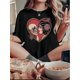 thumbnail image 1 of Camiseta De Mujer Activewear Tops Simples De Verano Para Viajes De MochileroWomen's Casual Floral Skull Print T-Shirt - Comfy Crew Neck Short Sleeve Top, Perfect for Summer & HolidaysFather's Day, M, 1 of 6