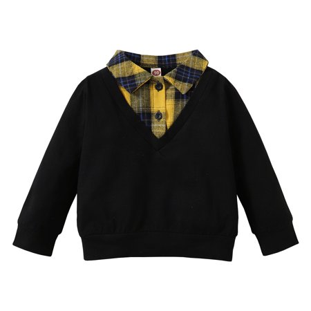 

4T Baby Boys Clothes 5T Boys Long Sleeve Lapel Top Toddler Boys Fall Winter Shirt Tops Black